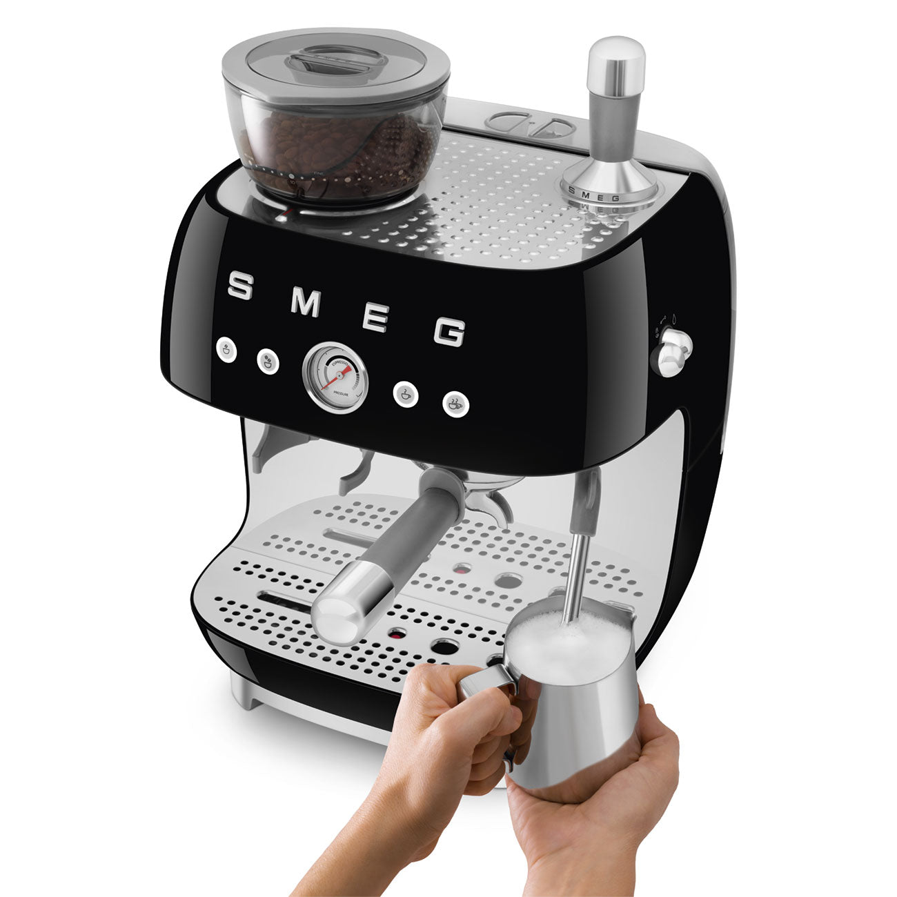 SMEG Siebträger mit Mahlwerk EGF03BLEU in Schwarz inkl. 5 Jahre Garantie