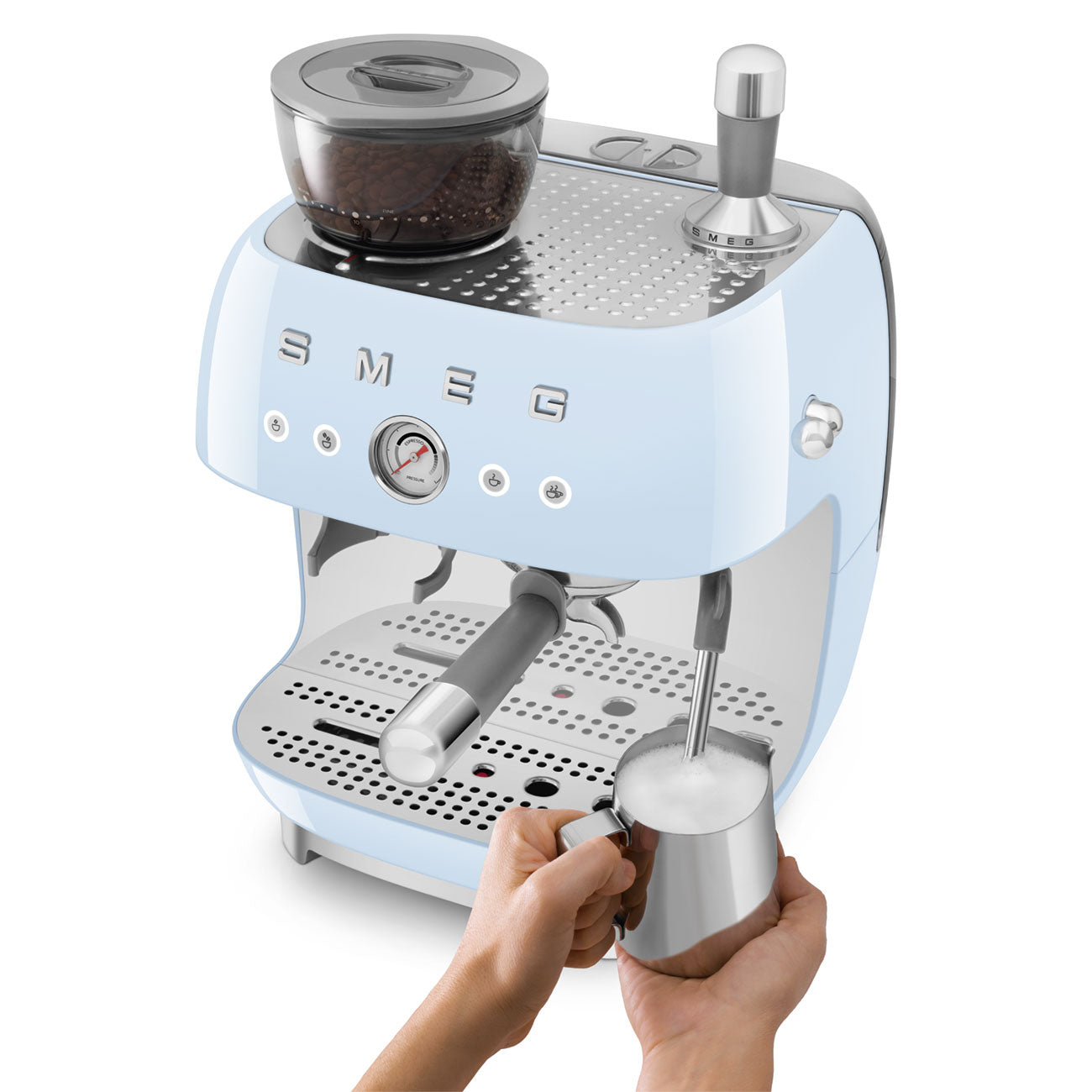 SMEG Siebträger mit Mahlwerk EGF03PBEU in Pastell Blau inkl. 5 Jahre Garantie