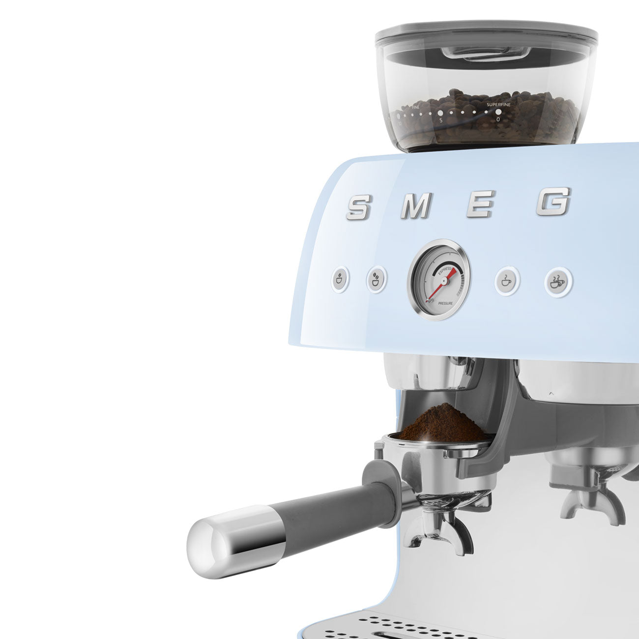 SMEG Siebträger mit Mahlwerk EGF03PBEU in Pastell Blau inkl. 5 Jahre Garantie